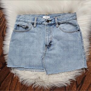 Aritzia TNA Asymmetrical Raw Hem Denim Mini Skirt Size 2